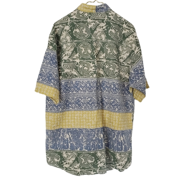 Vintage Patterned Eddie Bauer Short Sleeve Button Down Casual Shirt Linen Blend - Picture 2 of 6